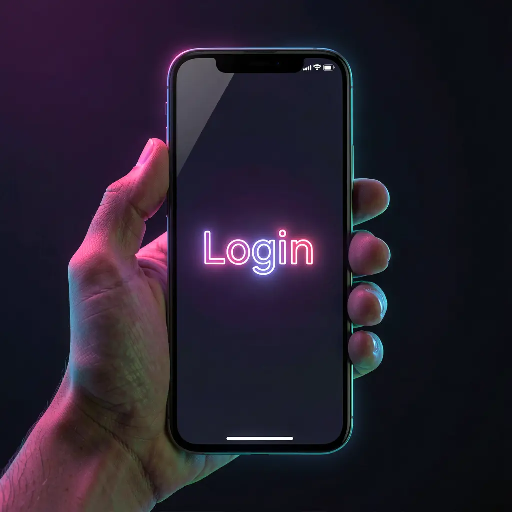 Bright JA999 login button on a modern smartphone held in hand with blurred casino lights in the background representing secure access in Bangladesh